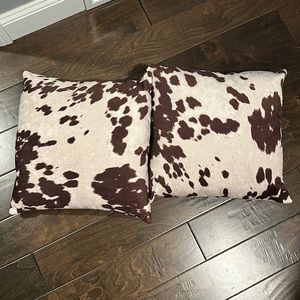 Two Cow Hide Patterned Pillows 16x 16. Never used